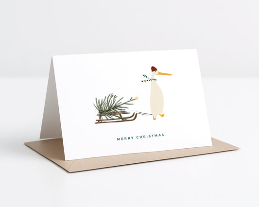 "Gans mit Schlitten" Klappkarte