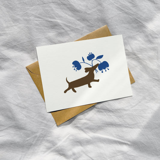 "Blaue Blumen Dackel" Postkarte